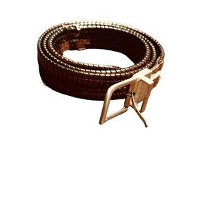 Men's Genuine Leather Belt 44 Basket Weave Braid Brown Silver Tone Buckle Flaws